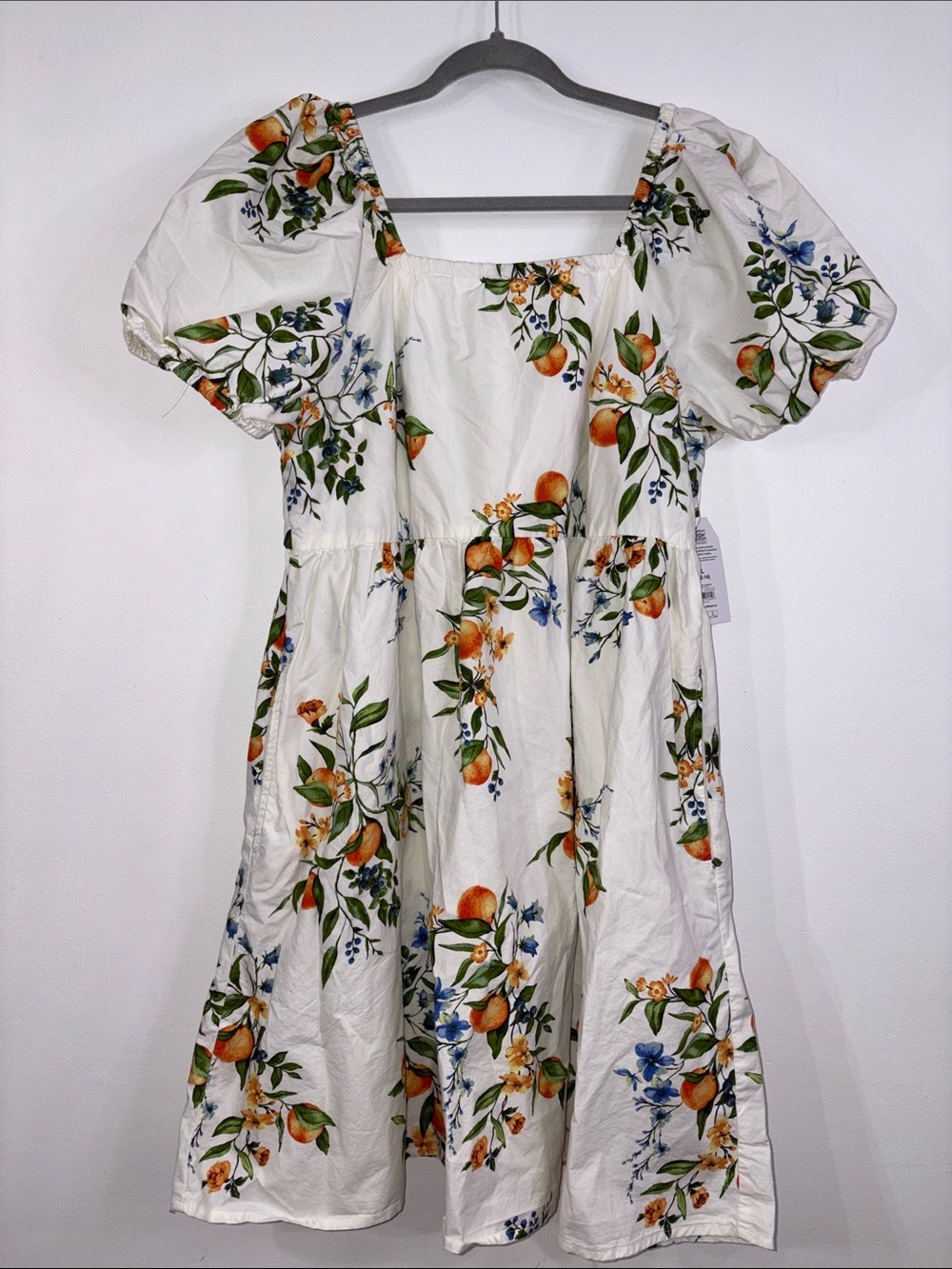 Fruit Floral Open Back Midi Dress Pockets Sz L
